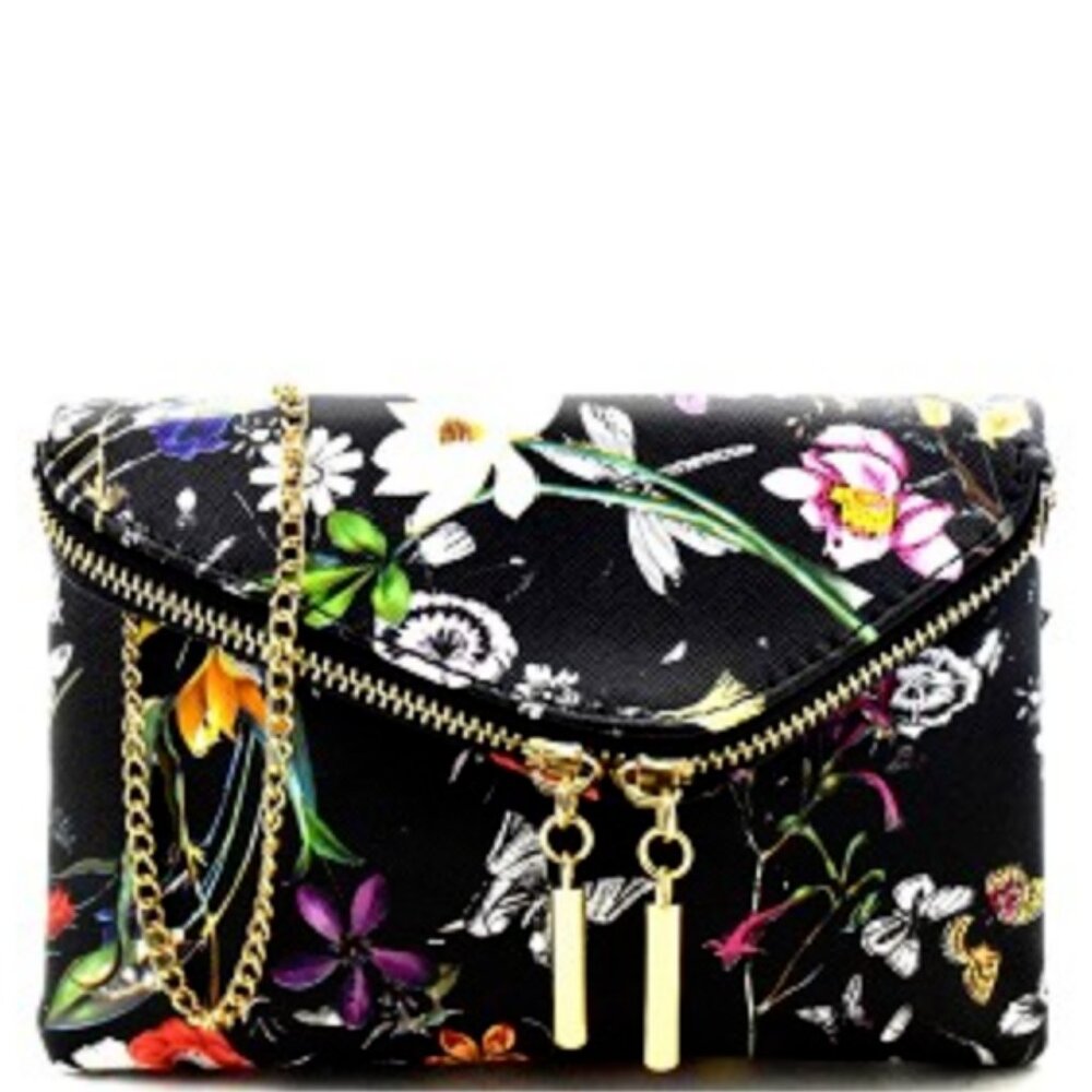 MMSxDS BLACK FLORAL Cross Body Envelope Handbag
